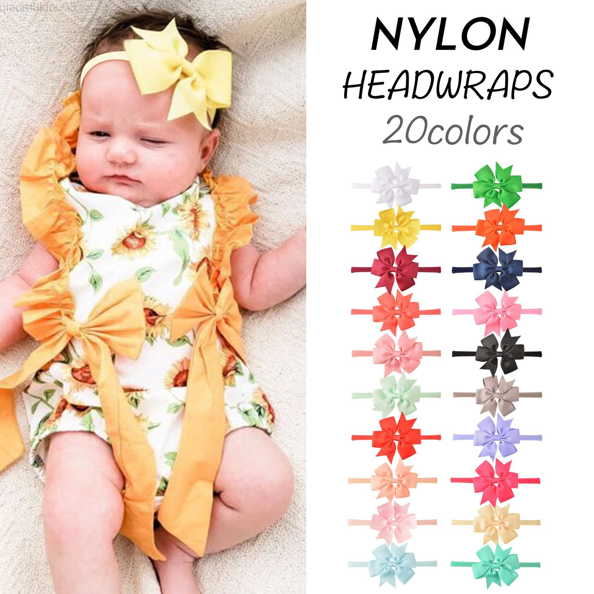 

50 pcs/lot 3.2 " Bow With Narrow Nylon Headband For Girls Hair Bows Kids Children Girl Elastic Hair Accessories L220729, Beige