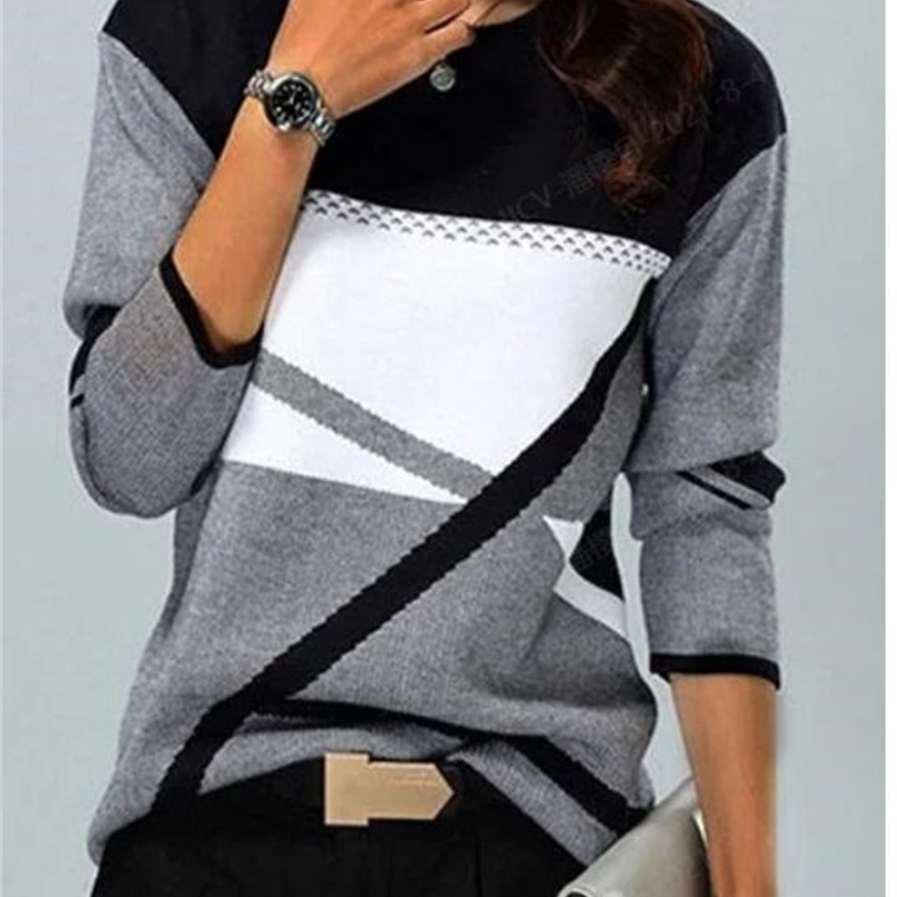 

Autumn Long Sleeve T-shirt Women Casual Skew Collar Patchwork Shirt Slim Office Lady Blouses Basic Tops Tee Blusas 5XL 220402, Style1