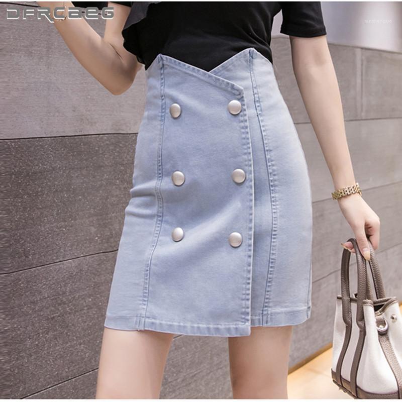 

Skirts High Waist Double Breasted Denim Pencil Skirt For Women 2022 Summer Elegant Vintage Jeans Midi With Button Female, Black