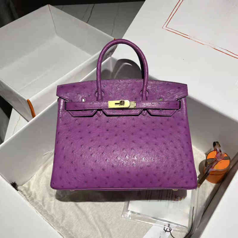 

h Home High Sense Sea Anemone Purple Ostrich Leather Bag 3025mini Small Portable Togo Litchi Pattern