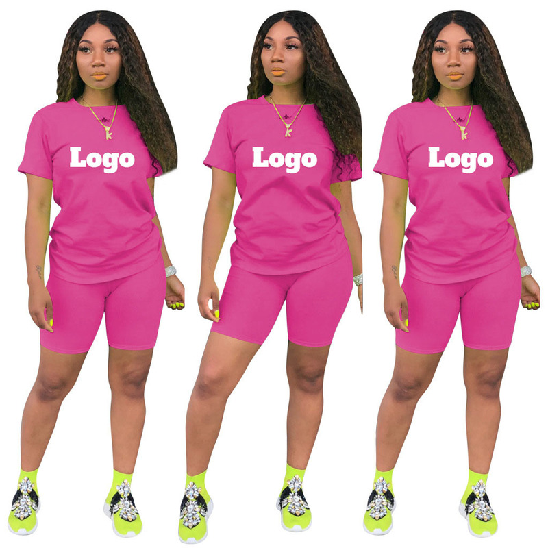 

Custom Your T Shirts And Shorts Two Piec Set Summer women Short Sleeve O-neck Casual 2 Piece Joggers Biker Shorts Outfit 220615, White