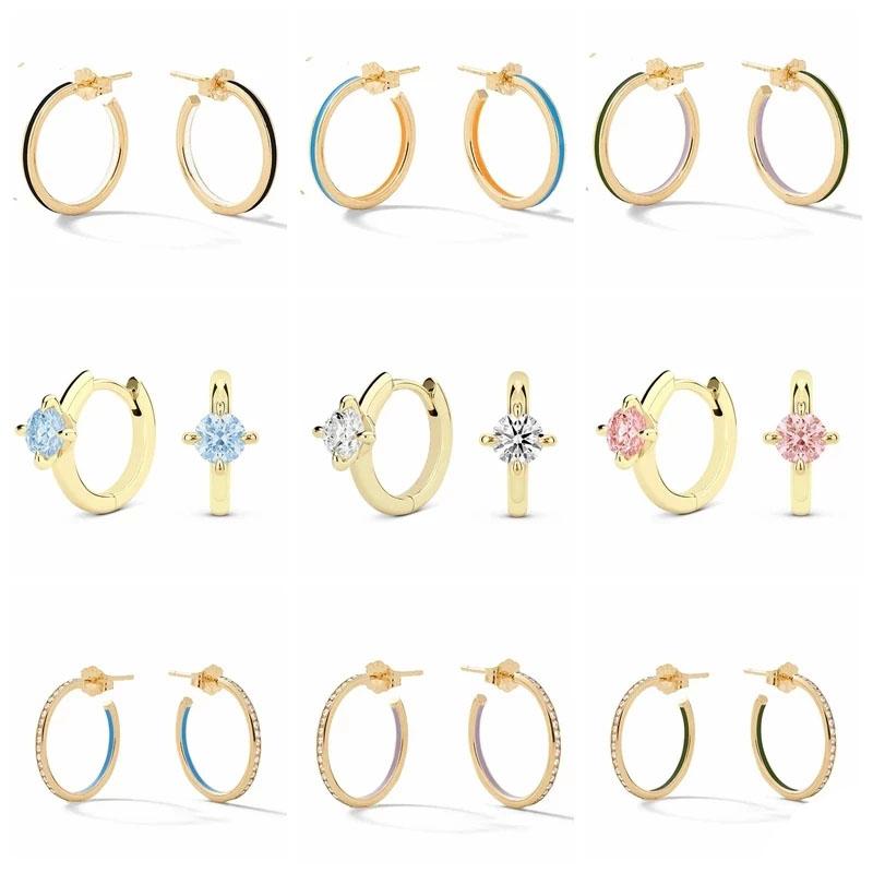 

Hoop & Huggie Aide Gold Color Silver Big Circle Earrings For Women Colored Zircon Enamel Drip Oil Piercing JewelryHoop