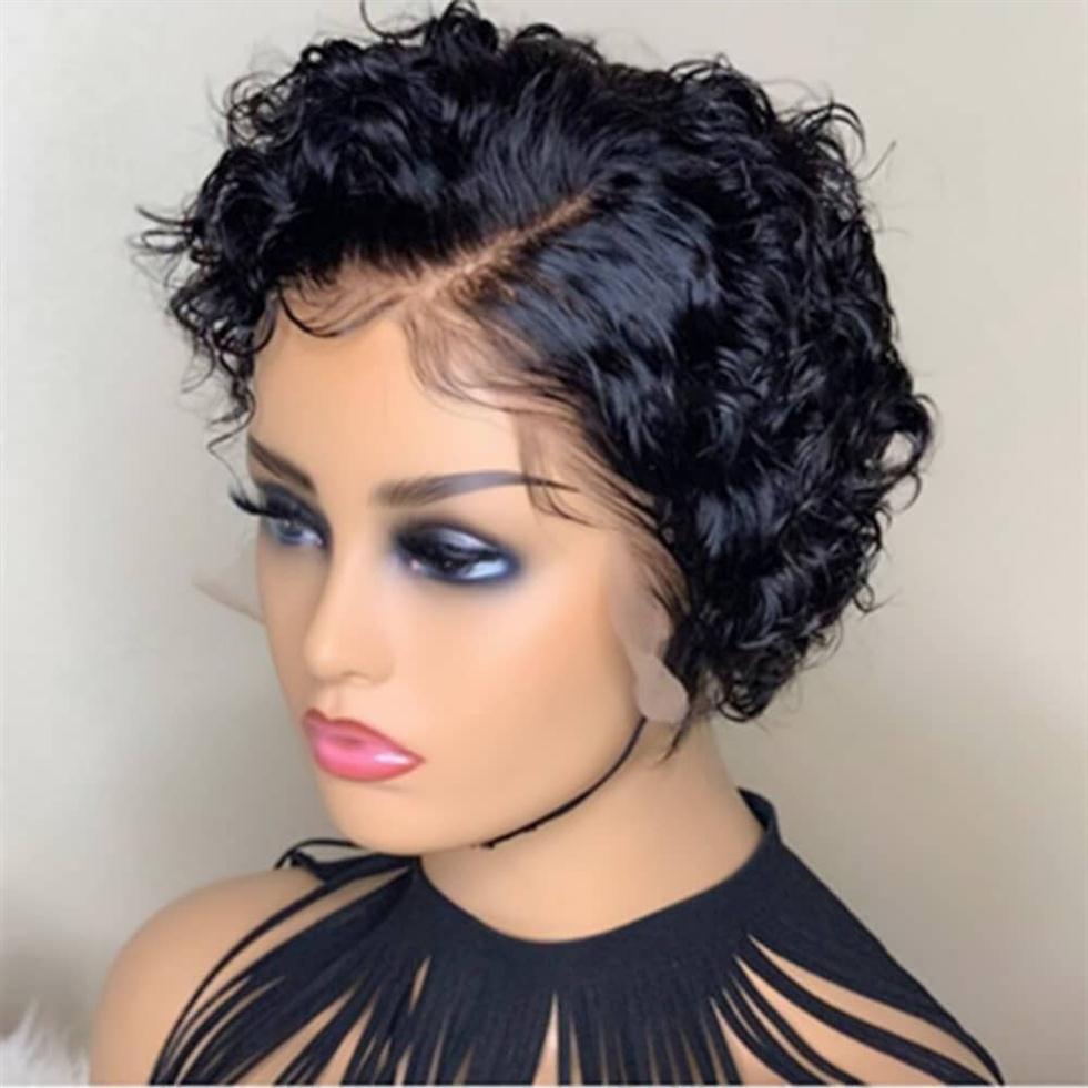 

13x6 Short Curly Bob Side Part Lace Front Wigs Pre Plucked Pixie Cut Human Hair Wigs For Women Brazilian Remy Hair Lace Wig207i, Natural color