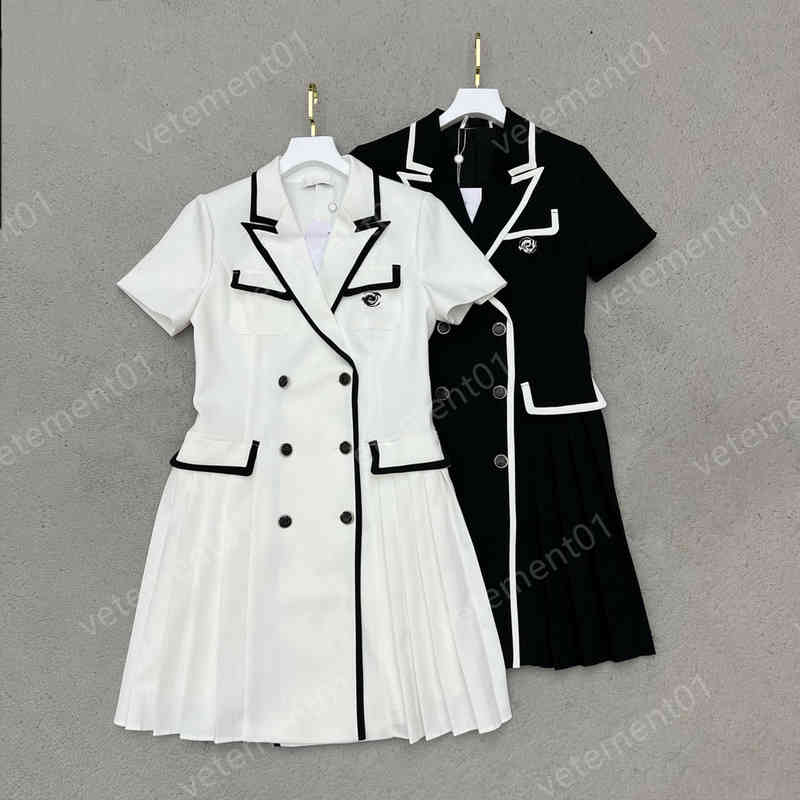 

Designer Dresses Womens CH 22SS Lapel Contrast Pocket Letter Embroidered Pleated Dress Luxury Women Summer Dresses For Wedding Party