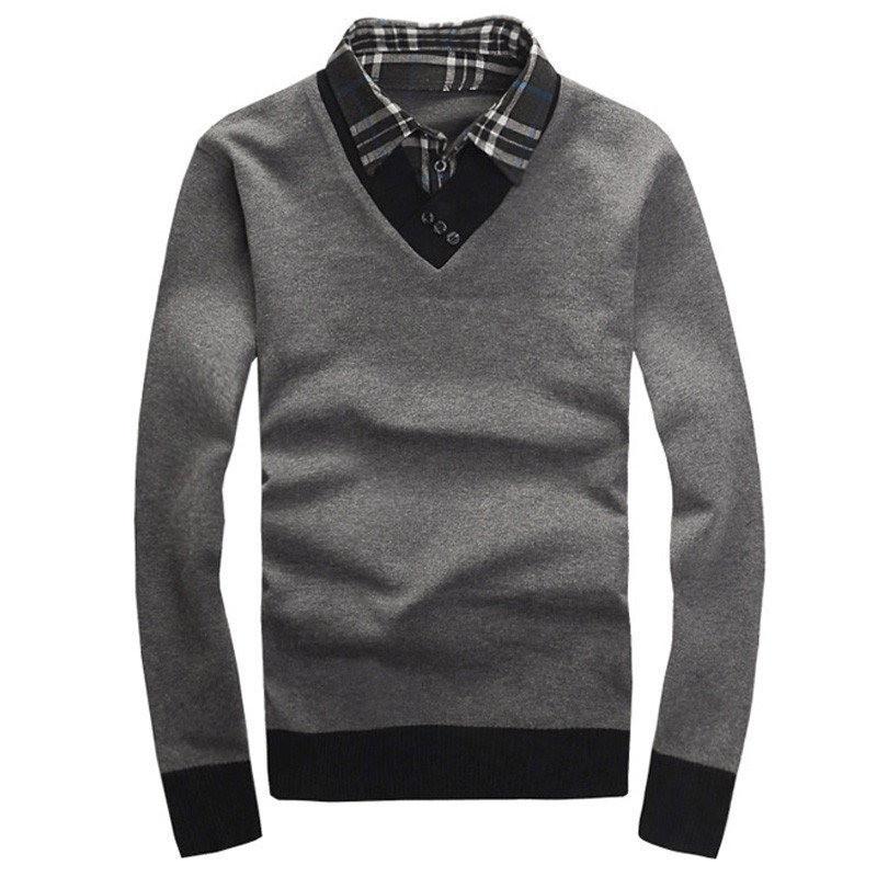 

Men's Vests Fake Two Shirt Collar Lapel Men's Sweater Korean Student NetworkMen's, Black