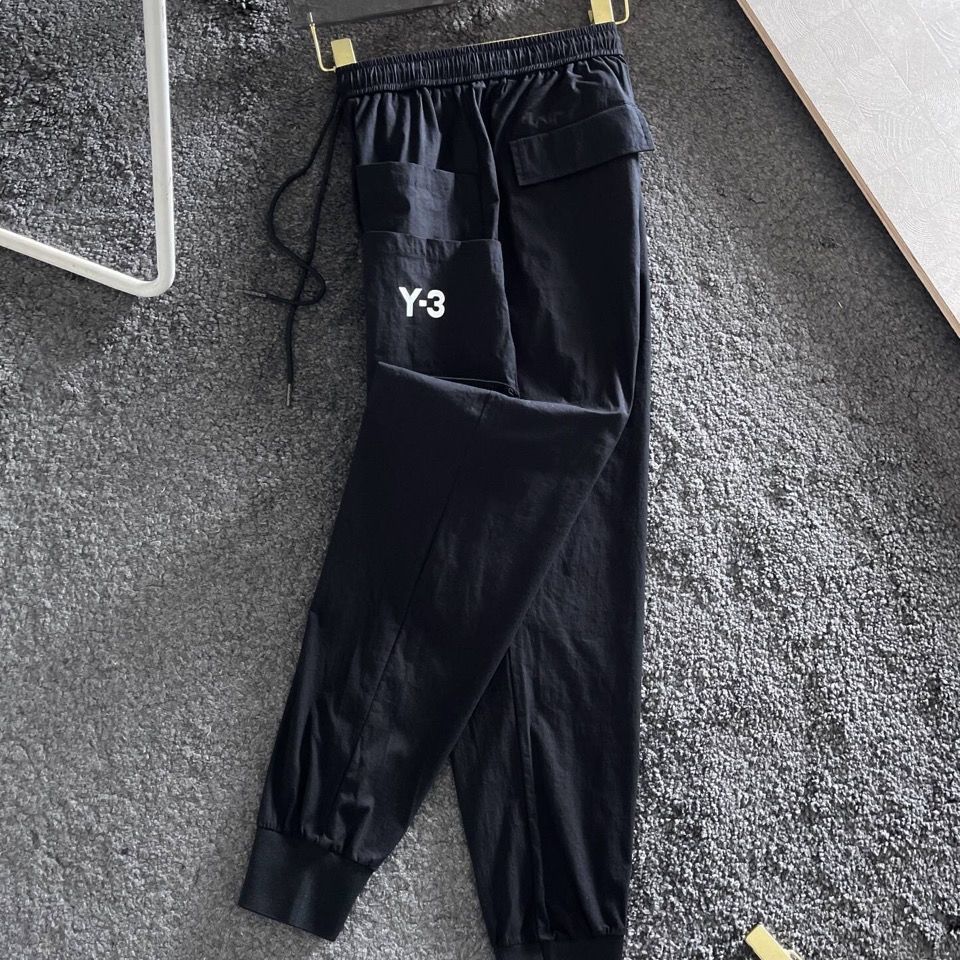 

Summer Cotton and Linen Light Breathable Casual Pants Men's y3 Signature Pocket Design Leggings Fashion Sweatpants Loose Trouser, Black