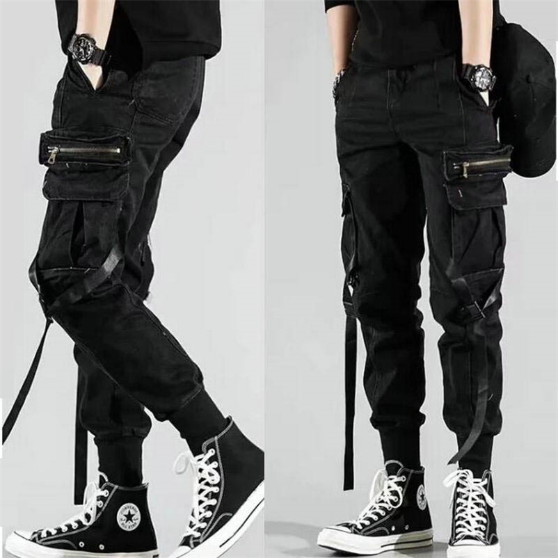 

Men's Pants Side Pockets Harem Autumn Hip Hop Casual Ribbons Design Male Joggers Trousers Fashion Streetwear Pant Black 220826, Black 1