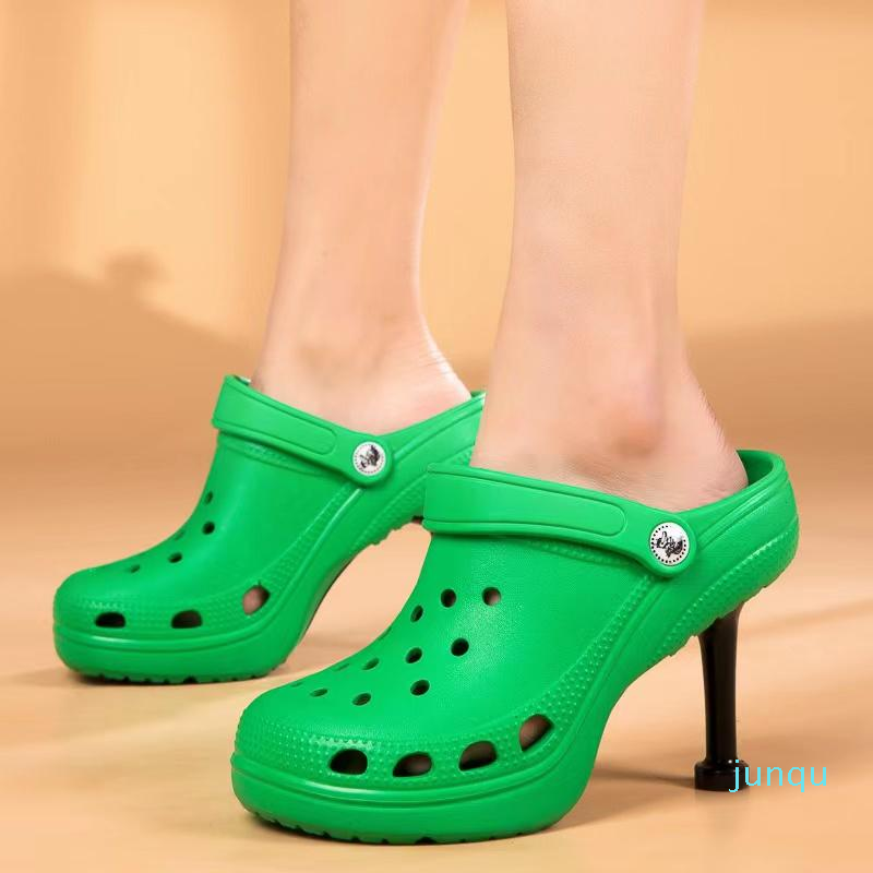 

2022-Sandals Summer Women Shoes Hole Sexy Heel Slippers Woman High Heels Ladies Outdoor Beach Slides Sandalias Sandals, Black