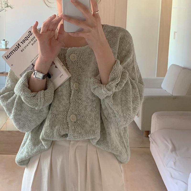 

Women's Knits & Tees Alien Kitty Cardigans Loose Women 2022 Fashion Sweaters Lazy Soft Outwear Spring Casual Sunscreen Solid Knitted Tops Co, Green