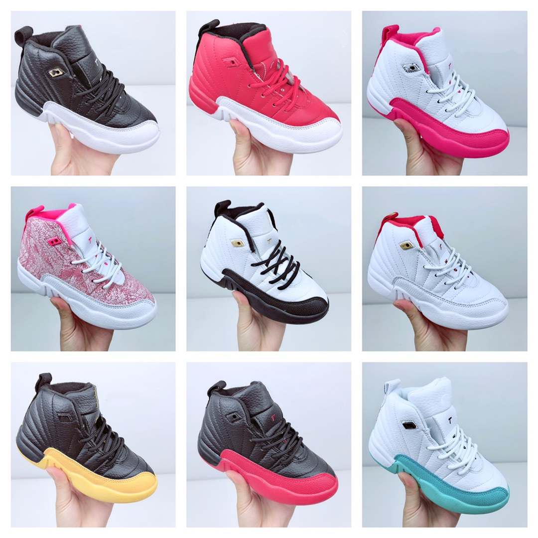 

Kids Basketball Shoes Jumpman 12s 12 PS Flu Game Black Deadly Pink Gym Red Athletic Sneakers Kids Trainer Size 26-35
