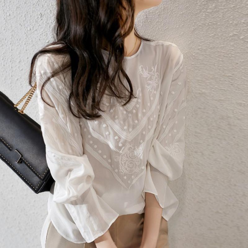 

Women' Blouses & Shirts For Women Spring Three-dimensional White Pullover Shirt Chiffon Top Female Temperament Micro-permeable ClothingWome