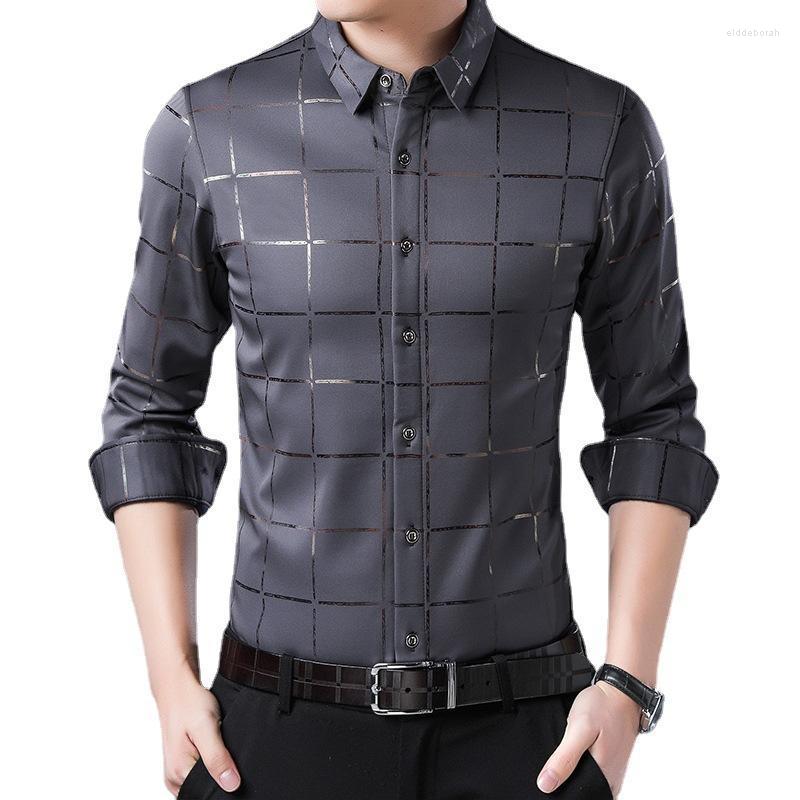 

Men's Casual Shirts Men's Plaid Printing Leisure Slim Long Sleeve Shirt Fashion Men Clothing Youth Top Spring And AutumnMen's Eldd22, Gray