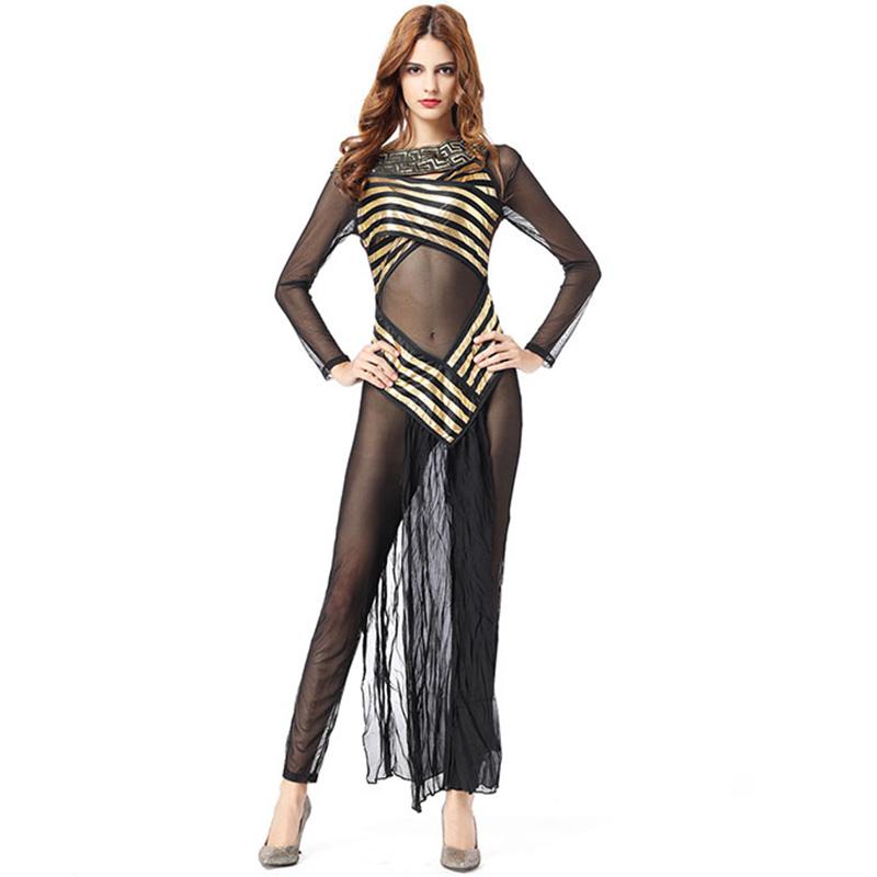 

Sexy Costumes Egyptian Cleopatra Costume Halloween Cosplay Greek Medieval Dress Transparent Mesh Patchwork Fancy OutfitsSexy, As pic