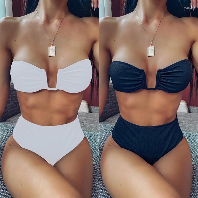

Bras Sets 2022 Arrival Women's Bathing Suit Solid Color Underwear Set Off Shoulder Lengerie Deep-V Neck Female Intimates, Black