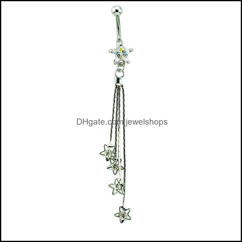 

Body Piercing Fashion Belly Button Rings Surgical Steel Rhinestone Star Barbells Dangle Chain Navel Jewelry Drop Delivery 2021 Bell Baym2