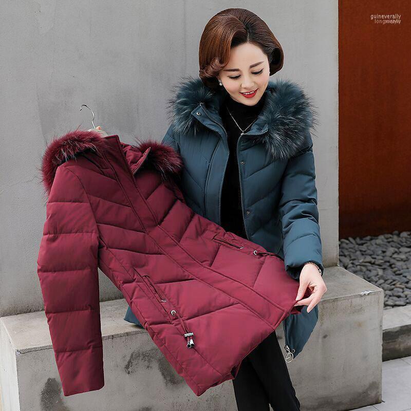 

Winter Cotton Coat Women Fashion Parka Hooded Jackets Female Casual Middle-aged Elderly Down Outerwear Plus Size R5321 Guin22, Black