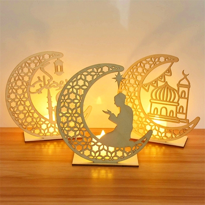 

EID Mubarak Wooden Pendant with LED Candles Light Ramadan Decorations For Home Islamic Muslim Party Eid Decor Kareem Ramadan 220707