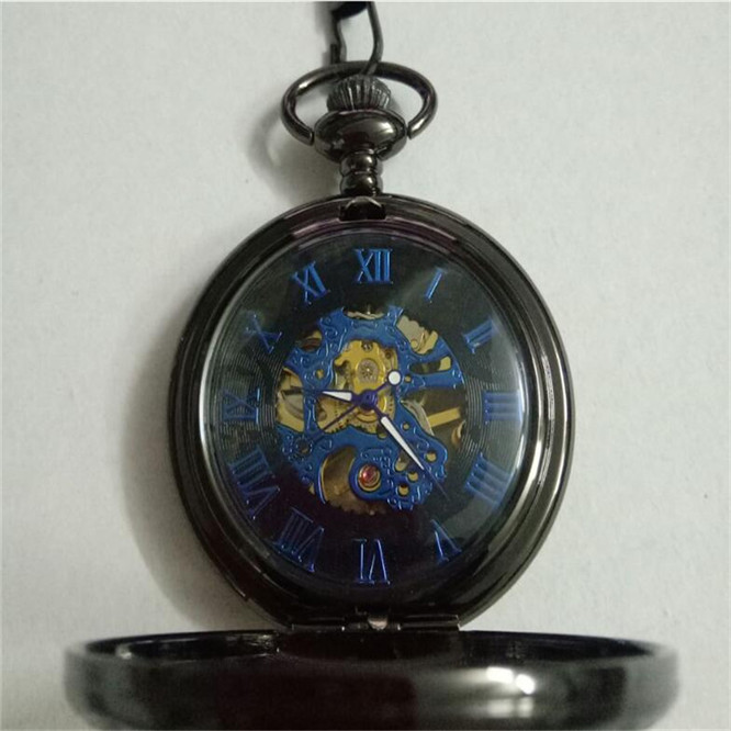 

10pcs watches Retro Roman Mechanical European and American antique pocket watch large thick chain blue 8943-1-2-3, Black