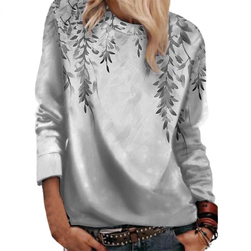 

Women's Blouses & Shirts O-Neck Loose Basic Blouse Women Cotton Blend Spring Fall Leaf Printing Long Sleeve Lady Pullover Top Streetwear Blu, Blue