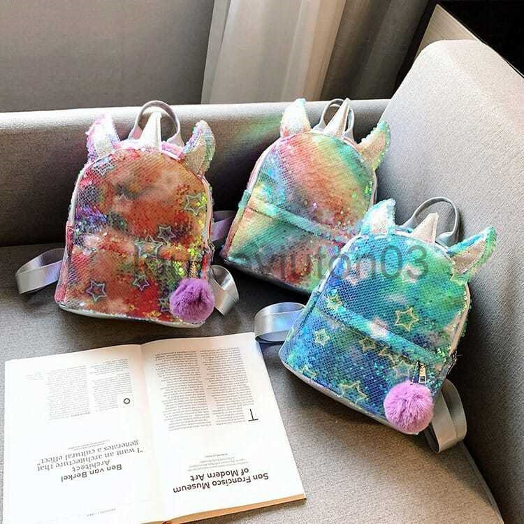 

Designer Bag Leather Backpack Mens Woman New Sequin Rainbow Schoolbag Traveling Pu Backpack Women Large Capacity Cute Unicorn Bag L8.66in W4.3in H10.2in, 1111