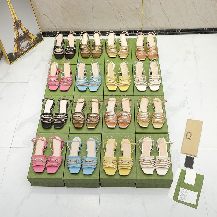 

Classic sandals Party Fashion 100% Leather Women dance shoes designer sexy medium heel shoes woven women metal belt buckle thick heel women shoes large with box 35-42