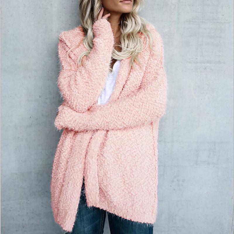 

Women' Knits & Tees Women Loose Solid Color Hooded Cardigan Long Sleeve Open Front Knitted Outwear Warm Stitch Cardigan#g4Women