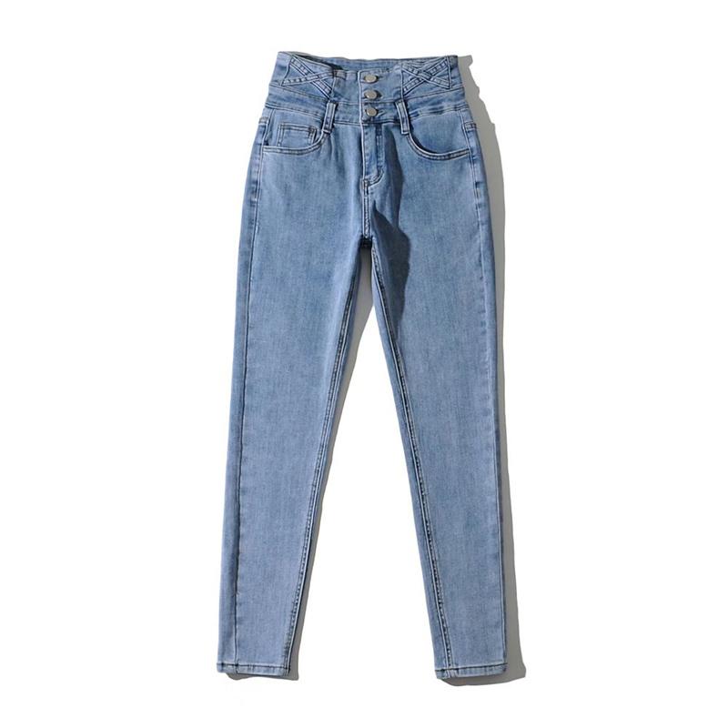 

Women's Jeans Spring And Autumn Style Street High-waisted Three-button Small-foot Women, Solid Color Slim-fit Stretch Women, Black