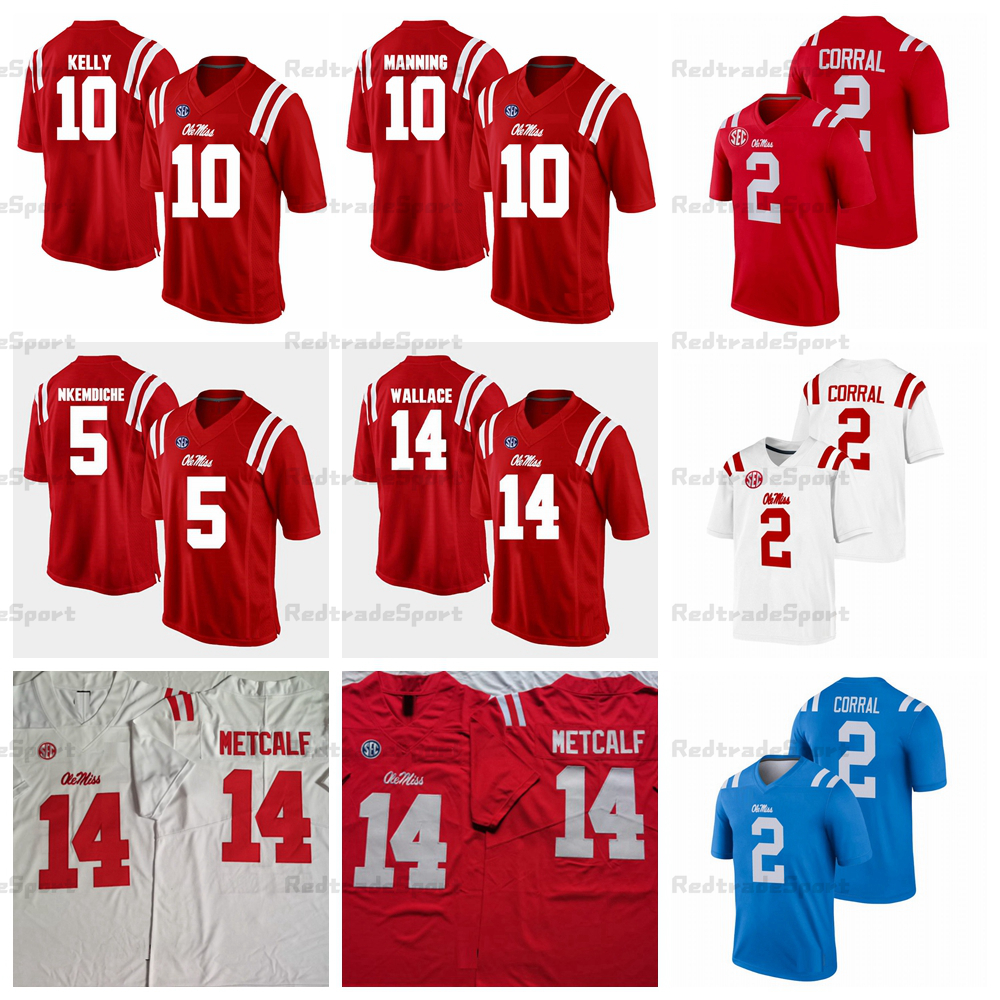 

NCAA Mens Ole Miss Rebels 14 D.K. Metcalf 2 Matt Corral College Football Jerseys 10 Eli Manning 10 Chad Kelly Jersey 14 Bo Wallace 5 Robert Nkemdiche Red Blue Shirts, Red custom