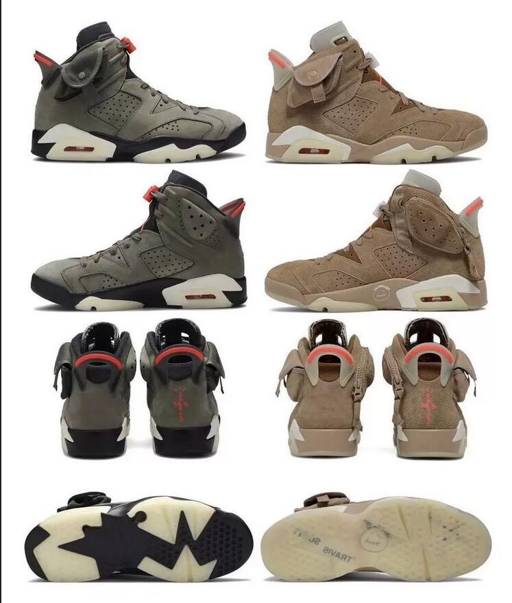 

2022 Travis Scotts 6 British Khaki Shoes Cactus Jack Medium Olive 3M REFLECTIVE GLOW IN THE DARK 6s TS SP Men Women Outdoor Sneakers