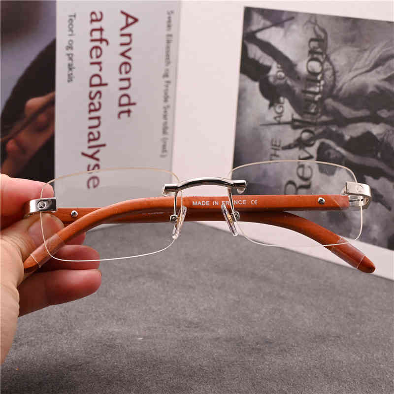 

Vazrobe Rimless Eyeglasses Frames Male Real Wood Temple Glasses Men Gold Silver Spectacles for Prescription Optical Lens