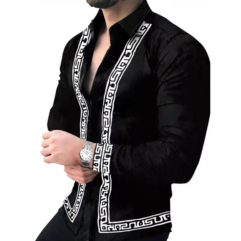 shirt Button Mens Casual Business Shirts luxury Summer Clothing Letters Blouse Fashion Tees Lapel Tops t shirts Young Adult Geometric printing long