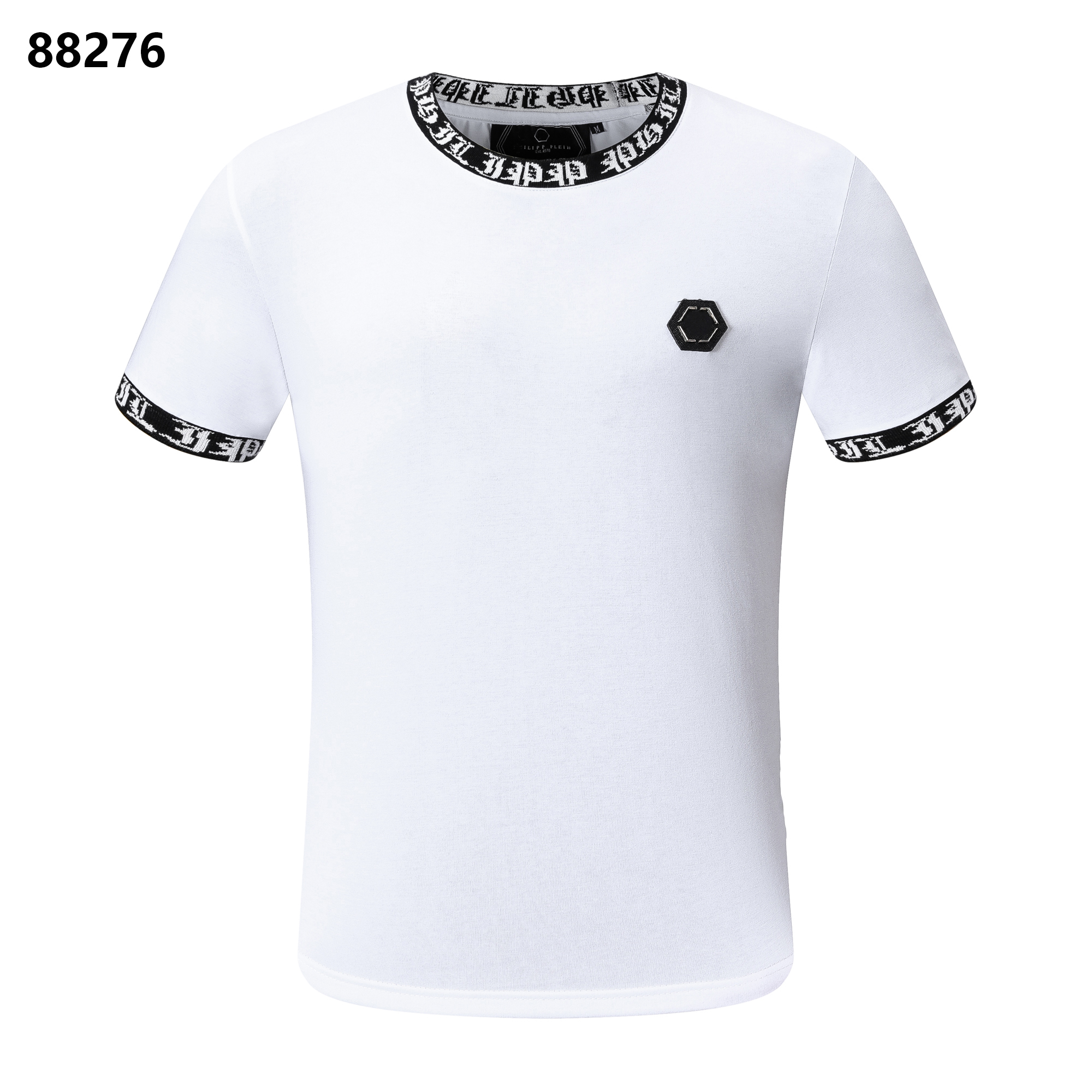 

PP Fashion Men's Designer slim tee fit Casual rhinestone Round Neck Skulls Print Tops Streetwear collar Polos M-xxxL P1022, White