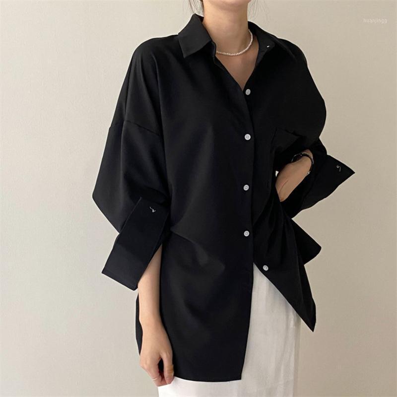 

Women's Blouses & Shirts HziriP Oversize Solid Tops Fashion Lapel OL 2022 Brief Outwear Full Sleeves All Match Summer Loose Stylish, Blue