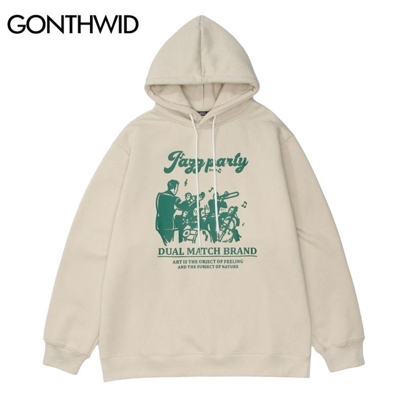 

Hip Hop Hoodie Sweatshirt Streetwear Men Vintage Cartoon Band Printed Cotton Hooded Winter Harajuku Pullover Black 220406, Khaki