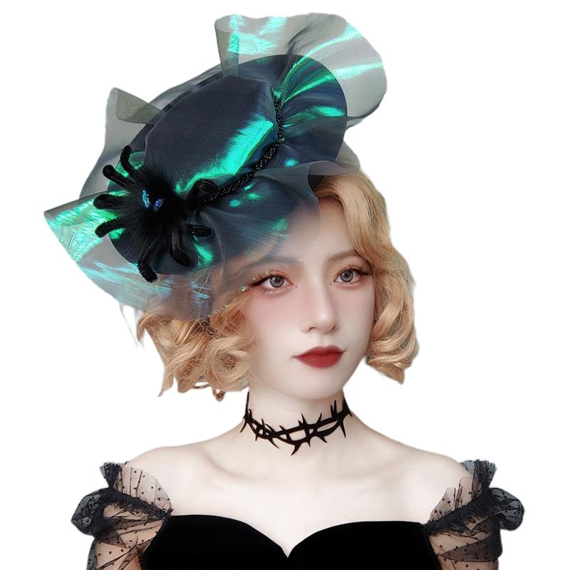 

Berets Punk Women Students Carnival Poshoot Cosplay Hair Clip Spider Decor Flat Top Hat Shape Pins Delicate ClipBerets, Red 1