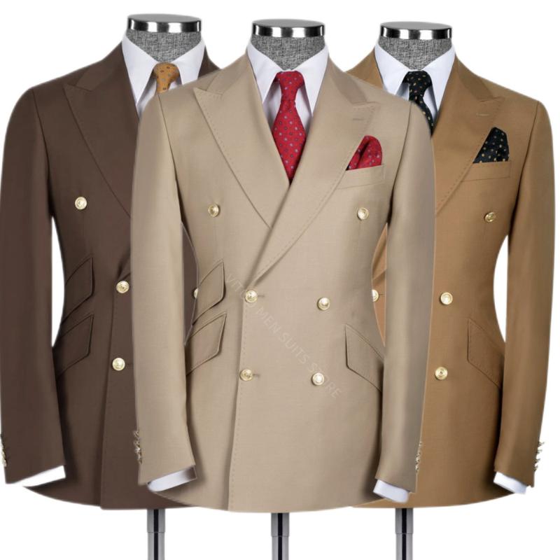 

Men's Suits & Blazers Khaki Men Slim Fit 2 Piece Classic Solid Color Double Breasted Blazer For Wedding Groom Groomsmen Clothes Custom Made, Ivory
