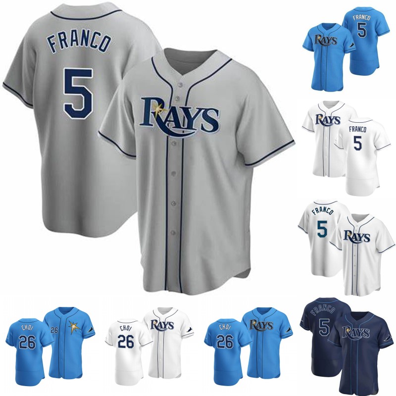 

#5 Wander Franco Baseball Jersey Rays Randy Arozarena Ji-man Choi Brett Phillips Kevin Kiermaier Luke Raley Austin Meadows Lowe Tyler Glasnow Wade Boggs Corey Kluber, Mens flex base blue 2