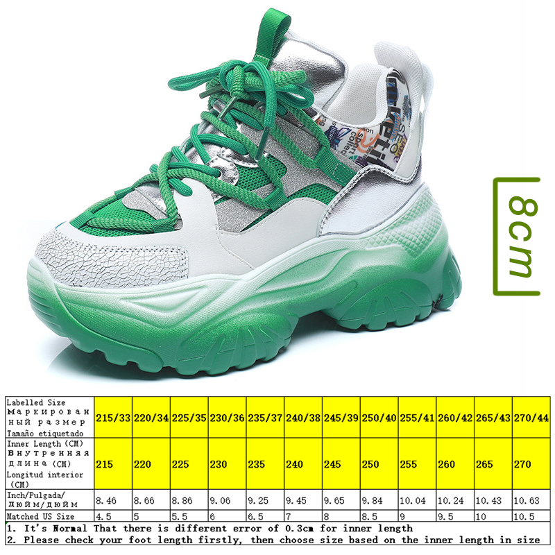 

Genuine Leather Ins Dad Shoes Chunky Sneakers Platform Heels Breathable Comfortable Comfy Mesh Shoe zapatillas de deporte, Green-2