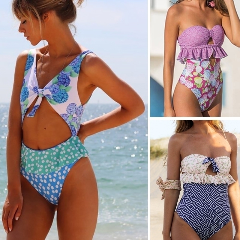 

Miyouj Sexy Hollow Out Ruffle Swimsuit Bow Bandage Swimwear Women Floral Biquinis Feminino Bikini Thong Beach Y200319, S1904801