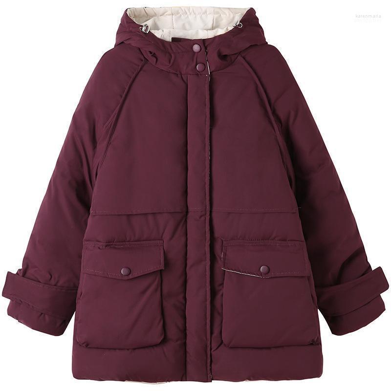 

Women's Warm Mid-length 2022 Fashion Loose Down Cotton Hooded Thin And Thick Winter Jacket Kare22, Black