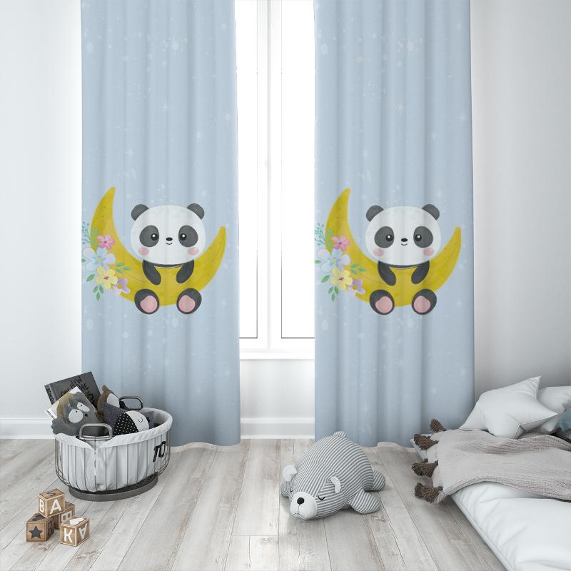 

Curtain & Drapes Cute Moon Holding Tiny Teddy Bear Baby Girl Kids Room Special Design Canopy Hook Button Blackout Jealous Window Bedroom, 65x135 cm ( 1 pcs)