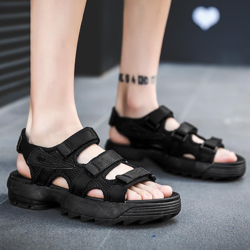 

Sandals Shoes Men Sandalias Hombre Mens Thick Sole Gladiator Slip On Plage Sandales Summer Footwear Rubber Roman, Black