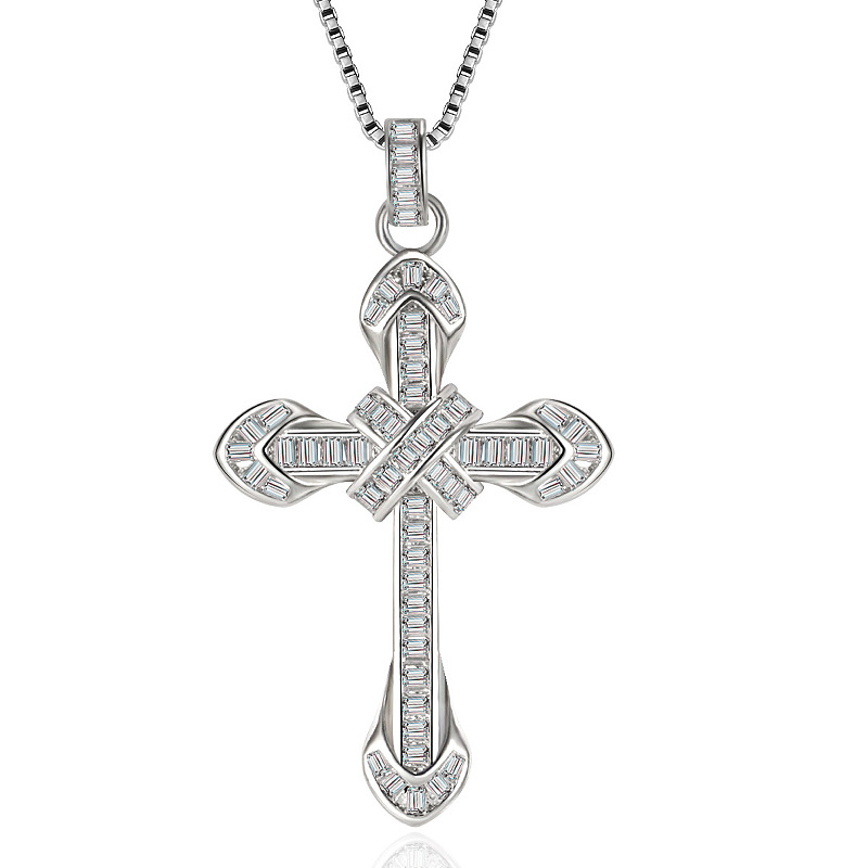 

Fashion Cross Pendant Direct Gold Black Crystal Jesus Cross Pendant Necklace Jewelry Micro-set Baguette Pendant Clavicle Necklace