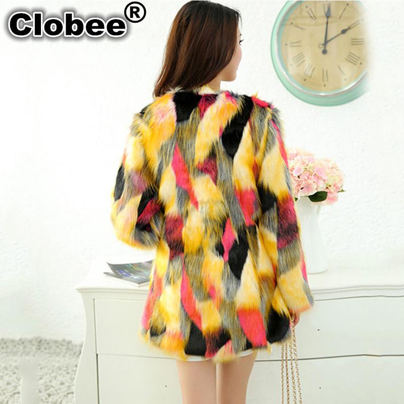 

Plus Size 2022 Winter Women Fur Coat Thick Fluffy Gradual Color Colorful Faux Long Jacket Overcoat Parka V117, Red