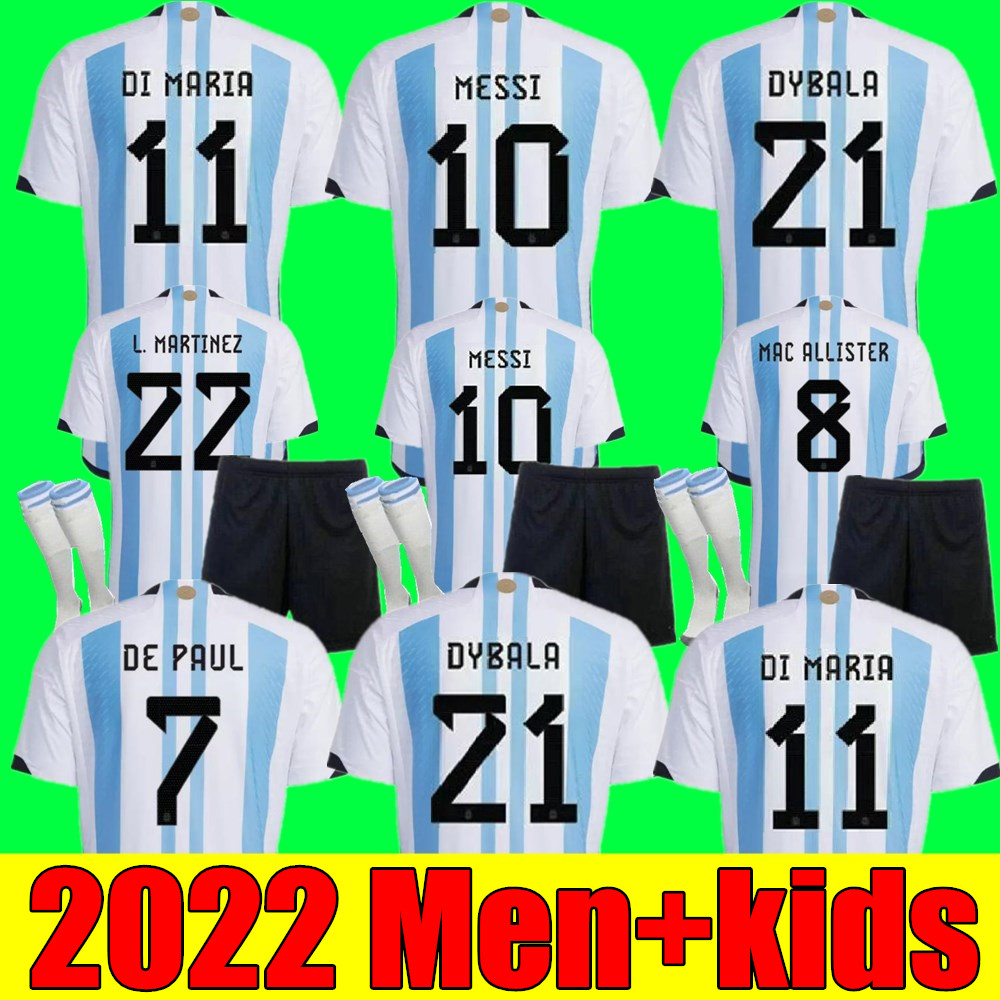 

Argentina soccer Jersey football shirt 2022 woRLD CUp DYBALA MARADONA LO CELSO L.MARTINEZ DI MARIA MESSIs 22 23 Men Kids kit sets uniforms, 21/22 kids home+socks