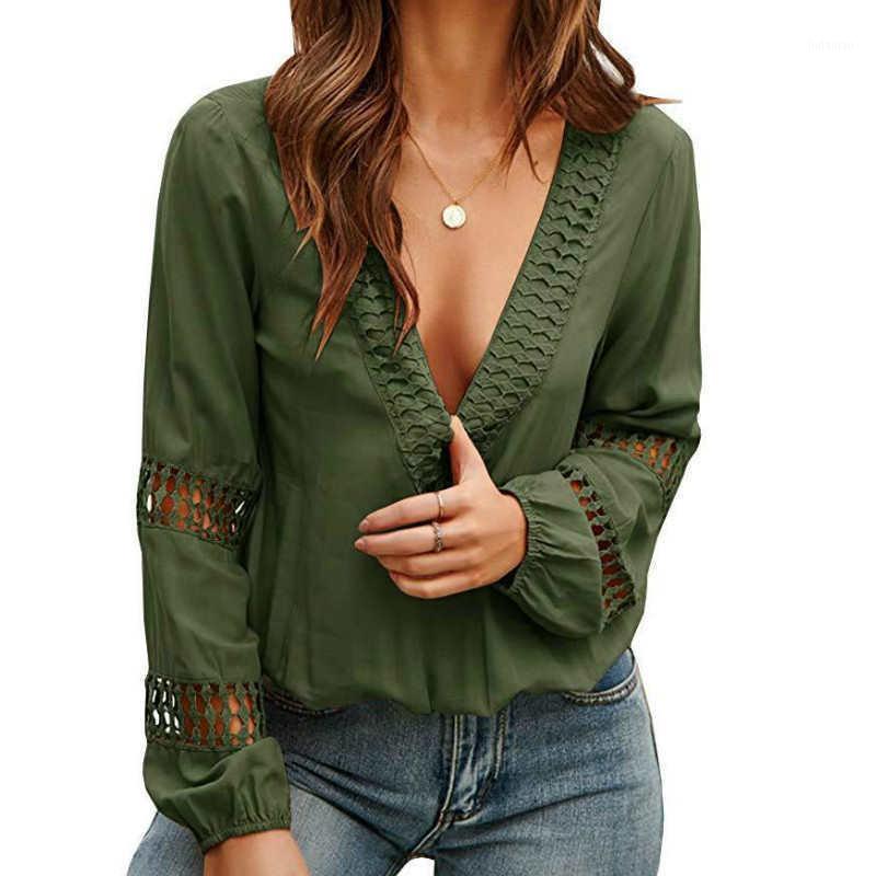 

Women Long-Sleeved V-Neck Blouse Casual Solid Color Simple Tops Women' Blouses & Shirts, A3