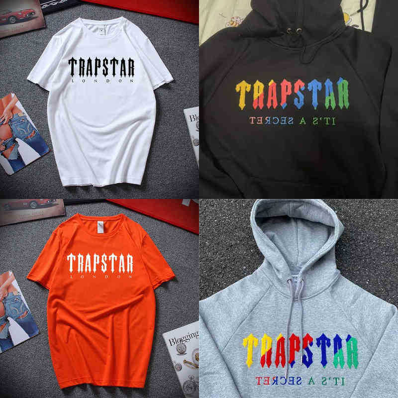 

2022 Sweatshirt Trapstar Hoodies Decoding Hooded Sportswear-gray Revolution Medium Men' and Women' Sportswear Suit Set Short Sleeve, Orange