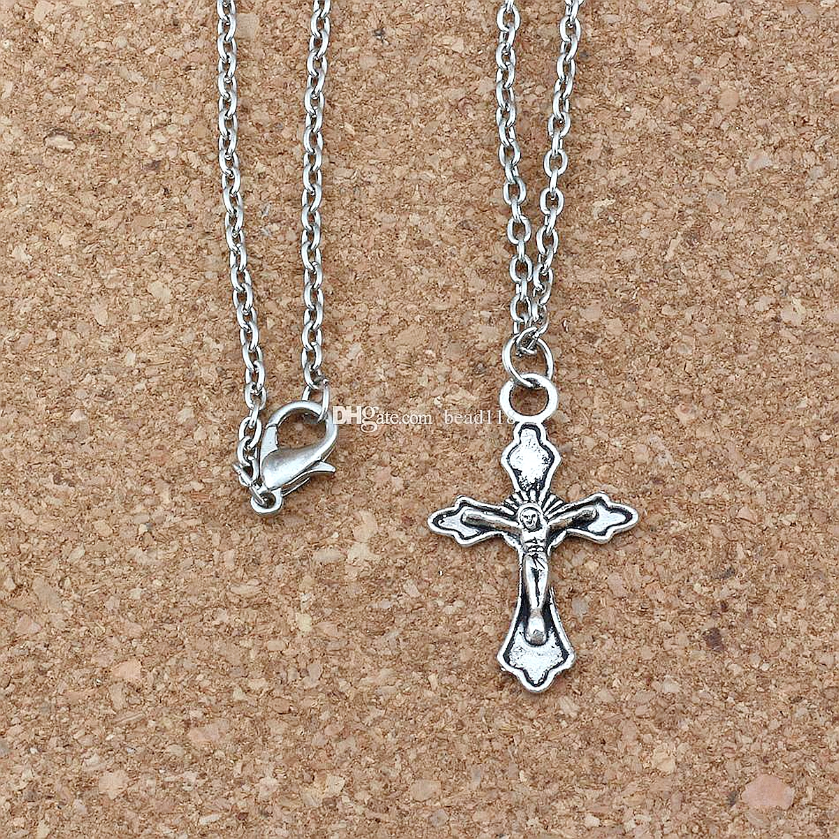 

24Pcs Alloy Jesus Crucifixion Cross Pendant Necklaces For Men Women Jewelry Gift Ancient Silver A-267d