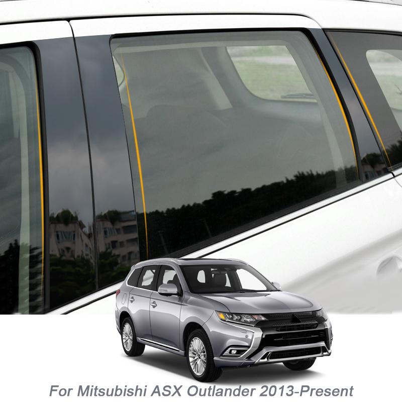 

6PCS Car Window Center Pillar Sticker PVC Trim Anti-Scratch Film For Mitsubishi ASX Outlander ZJ ZK 2013-Presen Auto Accessories, Black