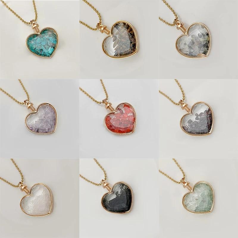 

Pendant Necklaces Natural Stone Pendulum Wishing Bottle Love Heart Shape Pendants Black Leather Chain For Divination DIY Necklace Healing Je